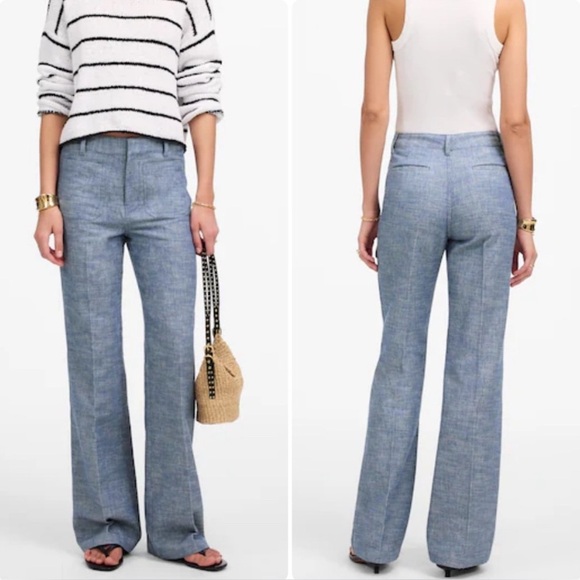 NWT MADEWELL Straight-Flare Trouser Pants in Cotton Blend Blue Chambray Size 4 - Picture 1 of 13
